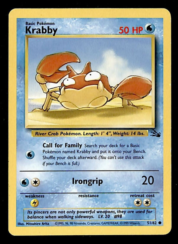 Krabby Fossil LP, 51/62 Pokemon Card