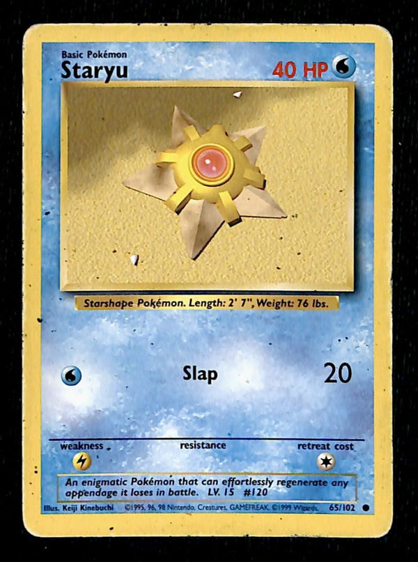 Staryu Base Set 1999 Unlimited Print VG, 65/102 Pokemon Card.