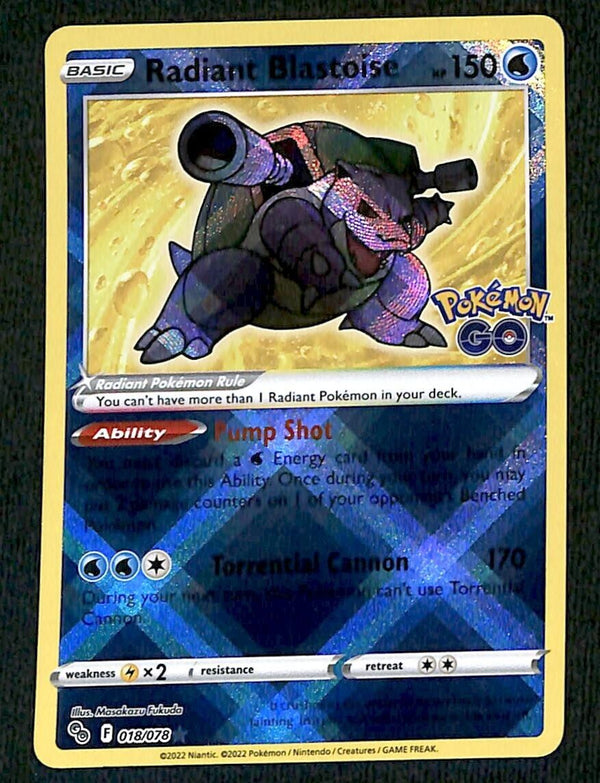 Radiant Blastoise Pokemon GO 018/078, NM Pokemon Card Radiant Blastoise Pokemon GO 018/078, NM Pokemon Card