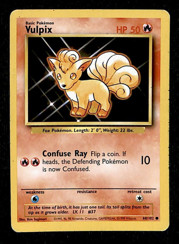 Vulpix Base Set 1999 Unlimited Print LP, 68/102 Pokemon Card.