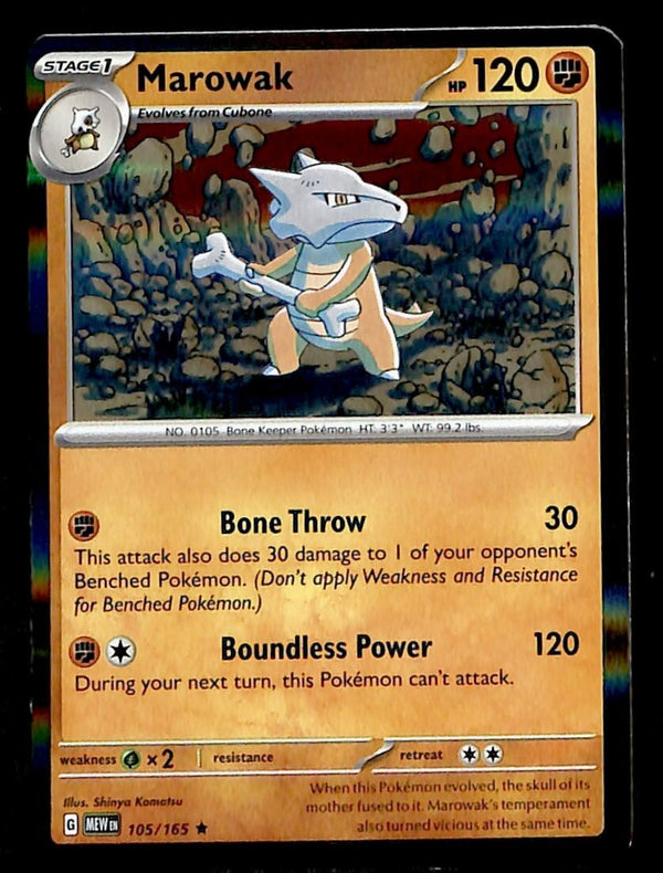 Marowak Holo Scarlet & Violet 151 105/165, NM Pokemon Card Marowak Holo Scarlet & Violet 151 105/165, NM Pokemon Card