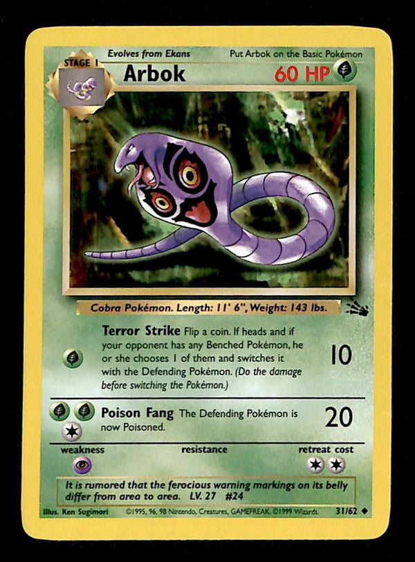 Arbok Fossil MP, 31/62 Pokemon Card