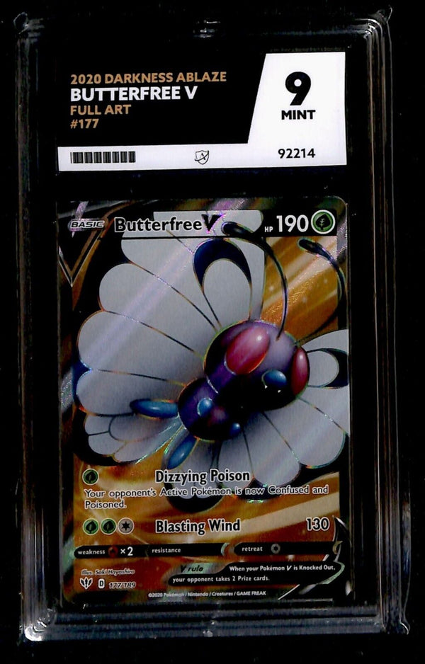 Butterfree V Full Art Darknes Ablaze ACE 9, 177/189 Pokemon Card.