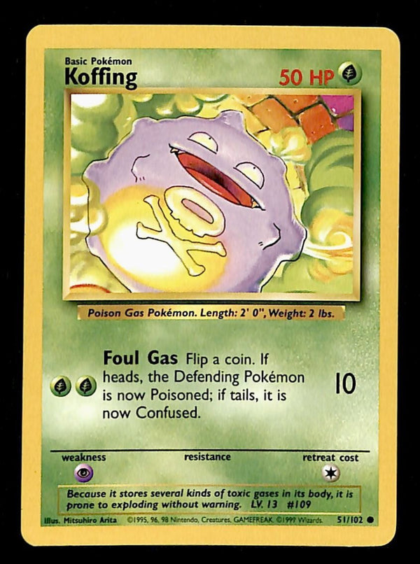 Koffing Base Set 1999 Unlimited Print LP, 51/102 Pokemon Card.