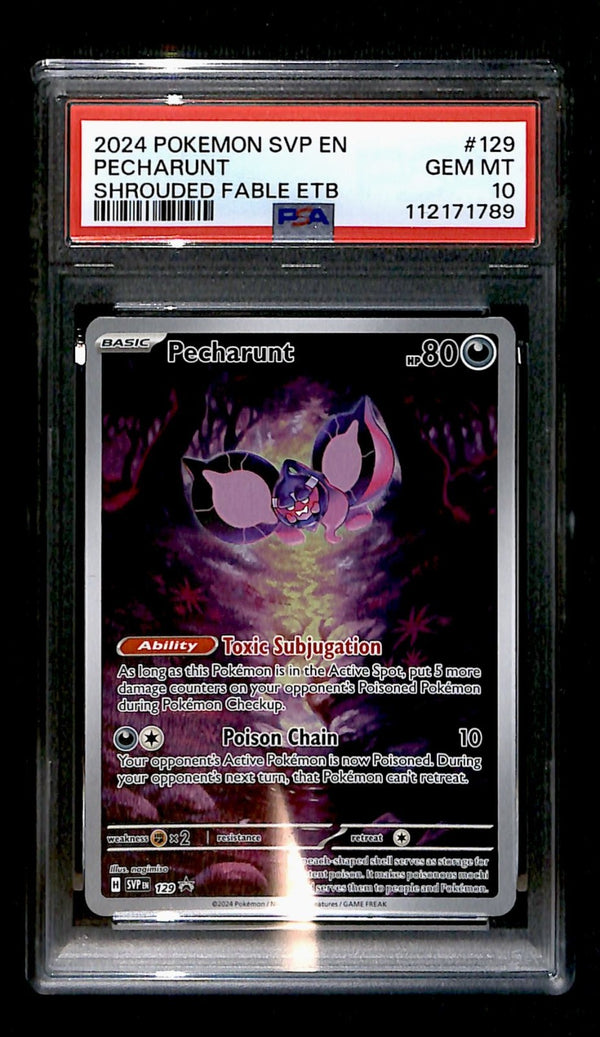 Pecharunt Illustration Rare SVP 129, PSA 10 Pokemon Card Pecharunt Illustration Rare SVP 129, PSA 10 Pokemon Card