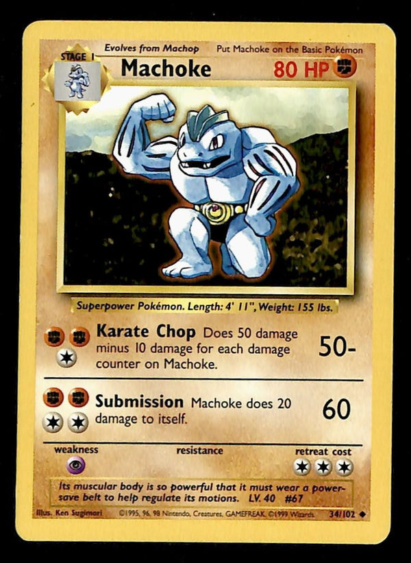 Machoke Base Set 1999 Unlimited Print LP, 34/102 Pokemon Card.