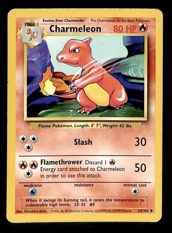 Charmeleon Base Set 1999 Unlimited Print LP, 24/102 Pokemon Card.