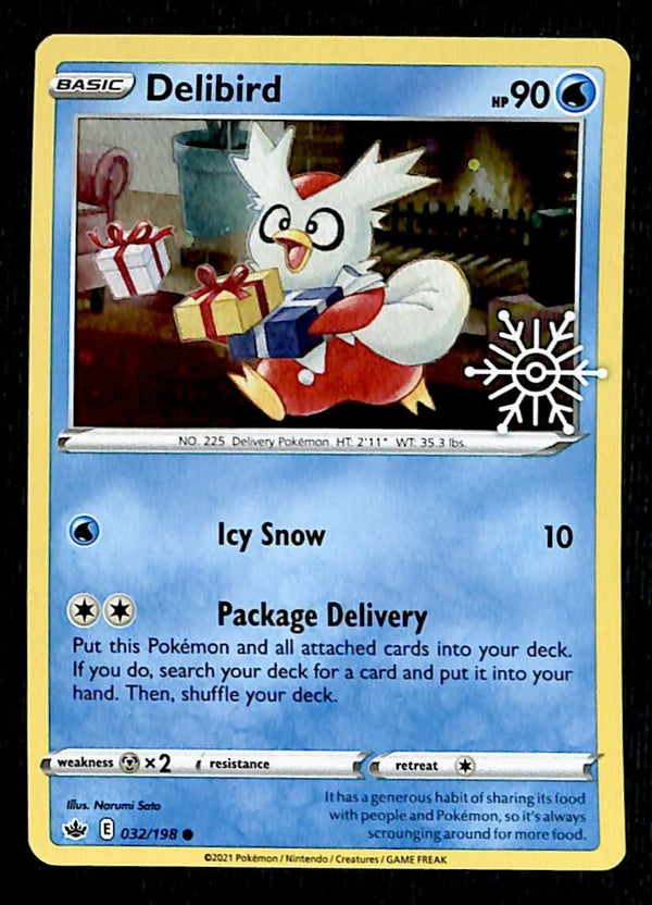 Delibird Holo Snowflake Stamp Chilling Reign 032/198, NM Pokemon Card