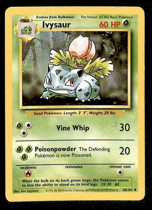 Ivysaur Base Set 1999 Unlimited Print LP, 30/102 Pokemon Card.