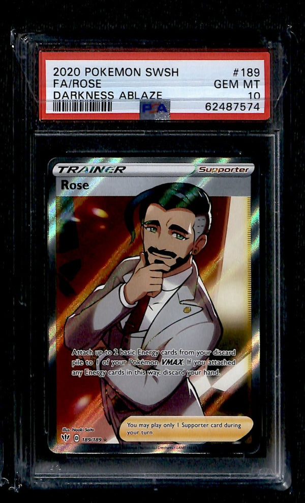 Rose Full Art Trainer Darkness Ablaze 189/189, PSA 10 Pokemon Card Rose Full Art Trainer Darkness Ablaze 189/189, PSA 10 Pokemon Card