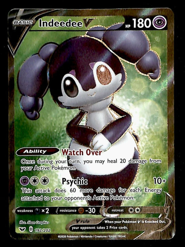 Indeedee V Full Art Sword & Shield 192/202, VG Pokemon Card