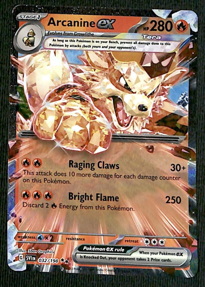 Arcanine ex Ultra Rare Scarlet & Violet 032/198, NM Pokemon Card