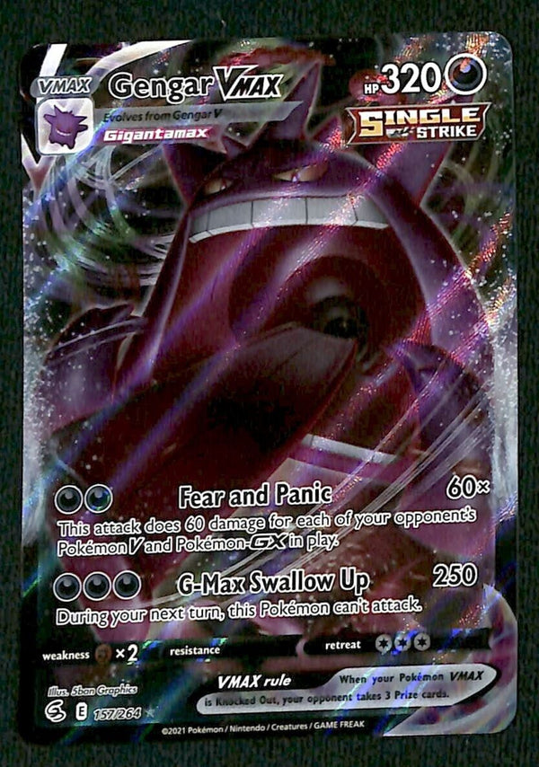 Gengar Vmax Fusion Strikes 157/264, NM Pokemon Card Gengar Vmax Fusion Strikes 157/264, NM Pokemon Card