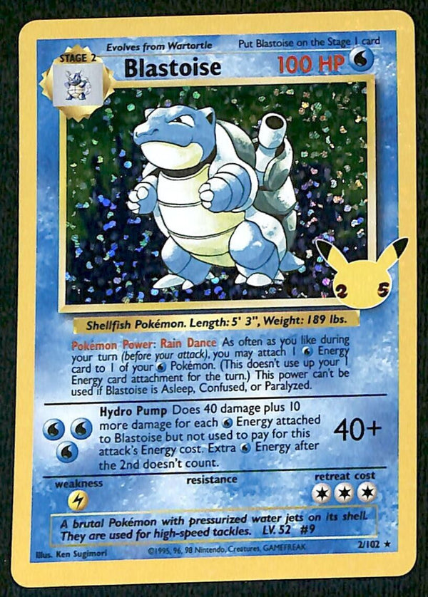 Blastoise 25th Anniversary Celebrations 2/102, NM Pokemon Card