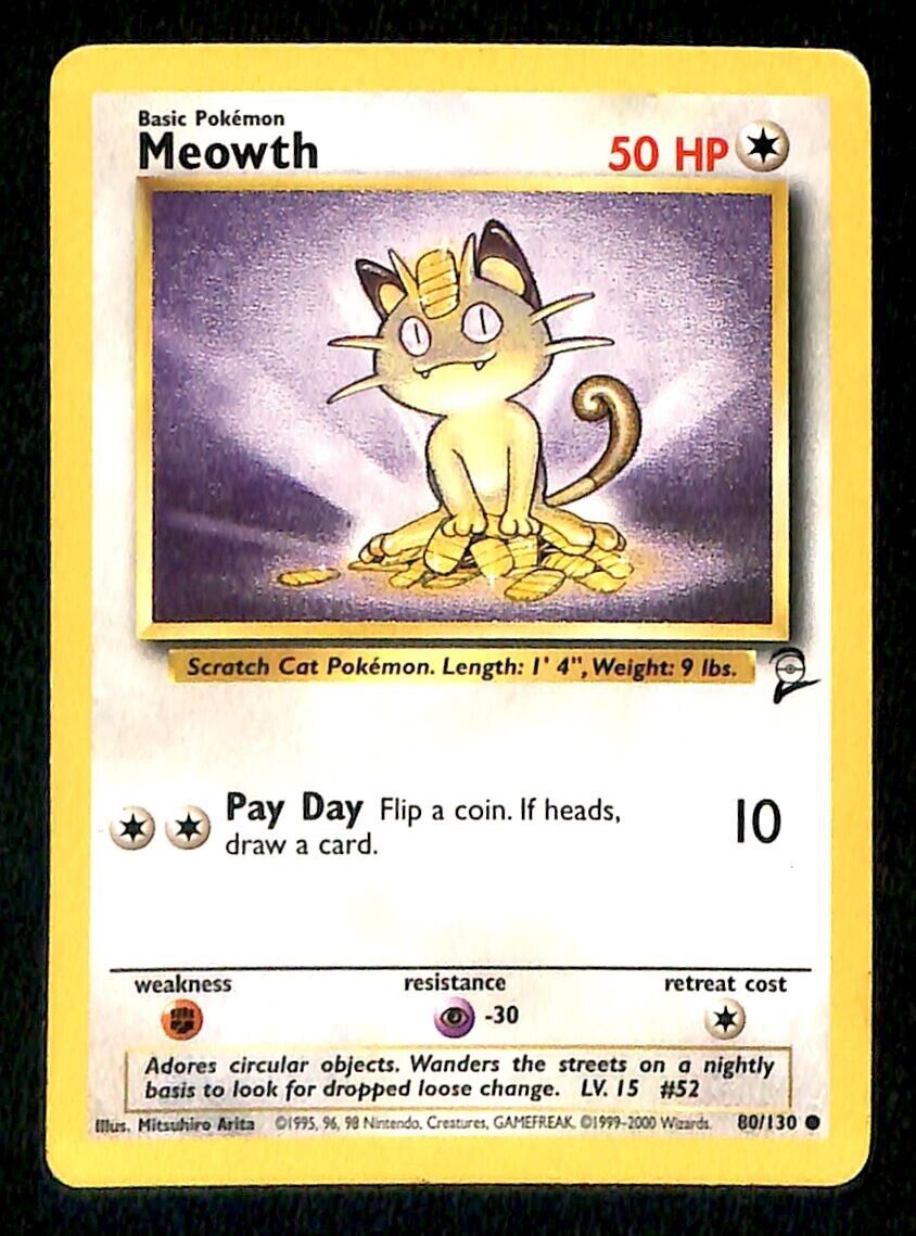 Meowth Base Set 2 EX, 80/130 Pokemon Card