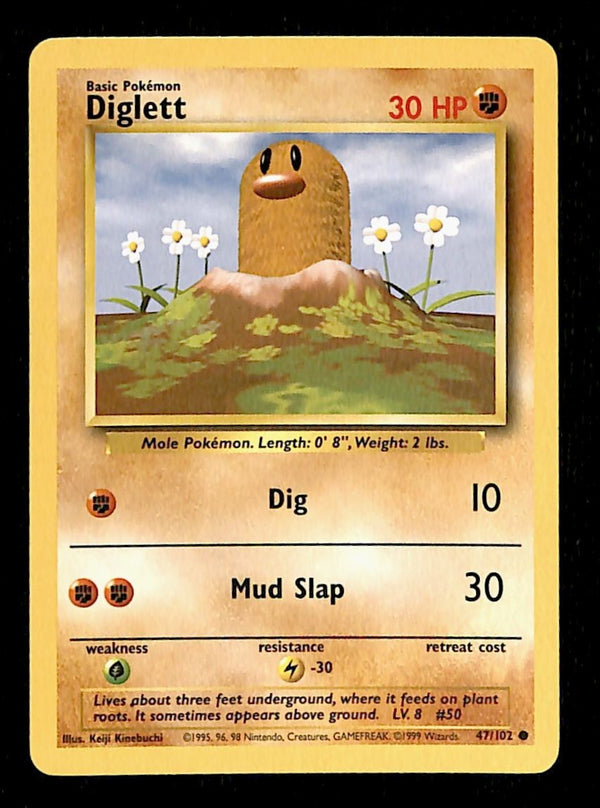 Diglett Base Set 1999 Unlimited Print NM, 47/102 Pokemon Card.