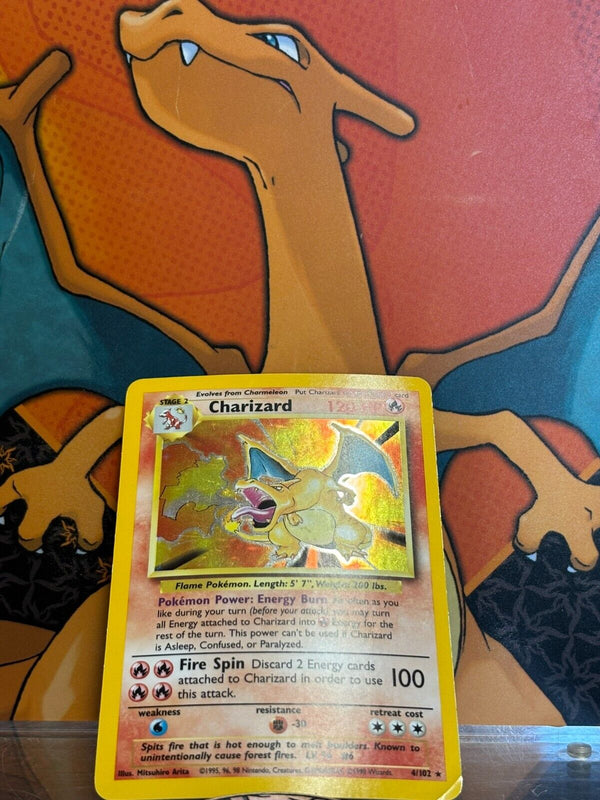 Charizard Holo Base Set 1999 Unlimited Print VG, 4/102 Pokemon Card.