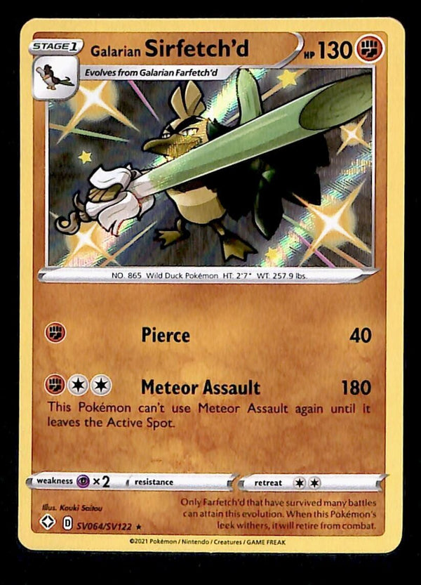 Shiny Sirfetch'd Ultra Rare Shining Fates SV064/SV122, NM Pokemon Card Shiny Sirfetch'd Ultra Rare Shining Fates SV064/SV122, NM Pokemon Card