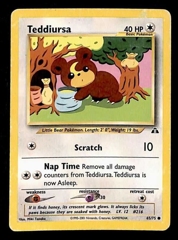 Teddiursa Neo Discovery VG, 65/75 Pokemon Card.