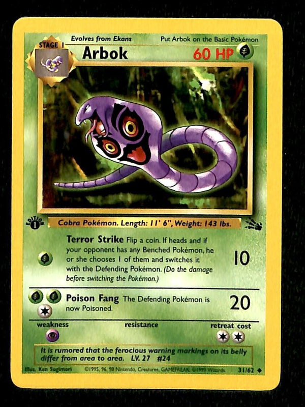 Arbok Fossil 1st Edition Fossil NM, 31/62 Pokemon Card