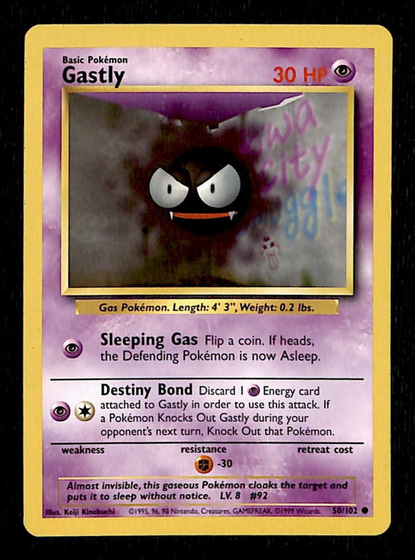 Gastly Base Set 1999 Unlimited Print LP, 50/102 Pokemon Card.