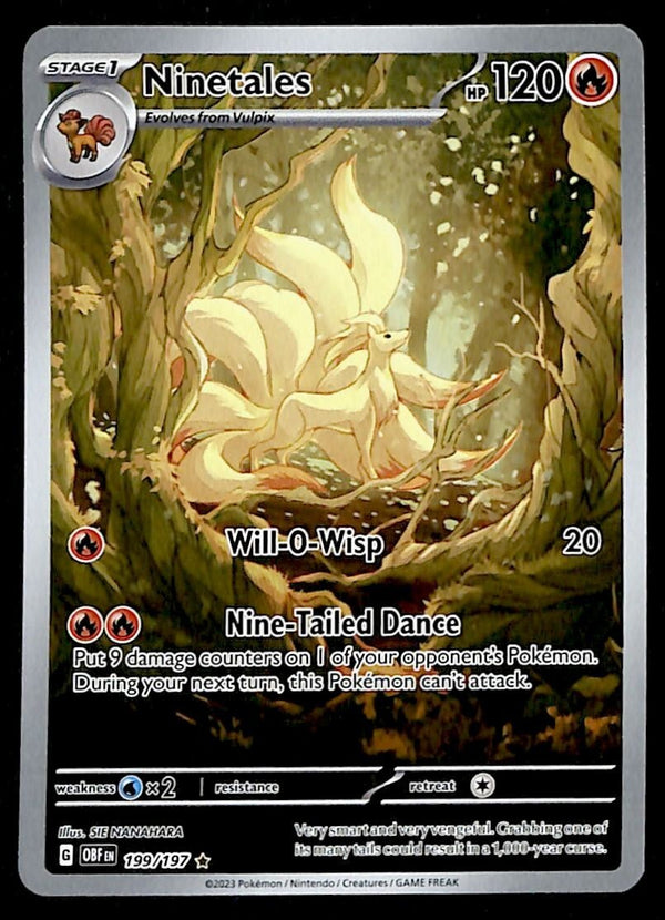 Ninetales Illistration rare Obsidian Flames 199/197, NM Pokemon Card Ninetales Illistration rare Obsidian Flames 199/197, NM Pokemon Card