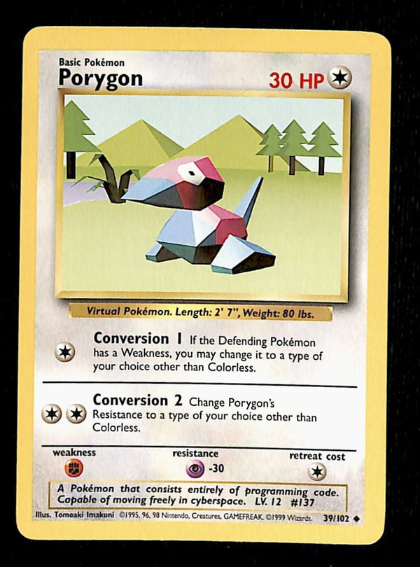 Porygon Base Set 1999 Unlimited Print LP, 39/102 Pokemon Card.