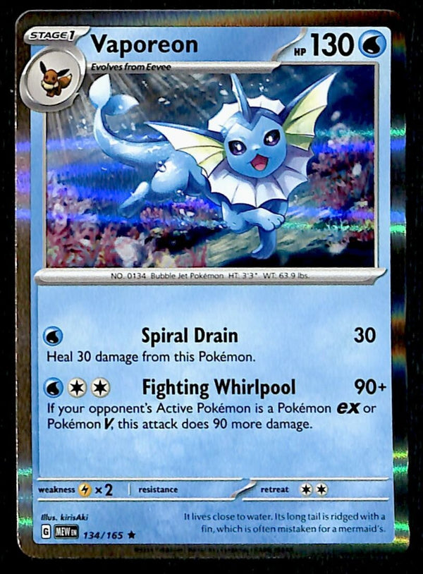 Vaporeon Holo Scarlet & Violet 151 134/165, NM Pokemon Card Vaporeon Holo Scarlet & Violet 151 134/165, NM Pokemon Card