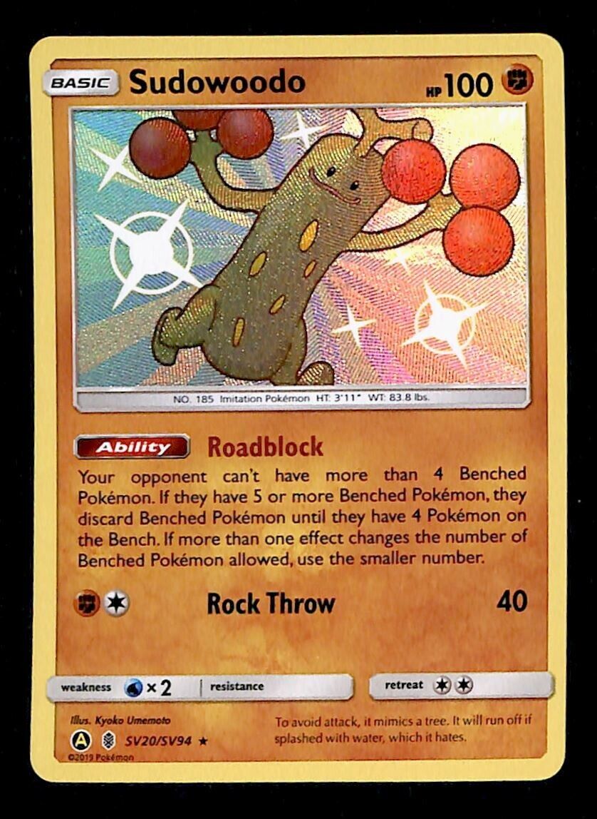 Shiny Sudowoodo Ultra Rare Hidden Fates SV20/SV94, NM Pokemon Card