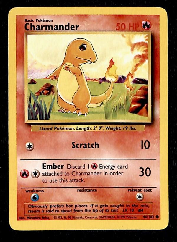 Charmander Base Set 1999 Unlimited Print NM, 46/102 Pokemon Card.