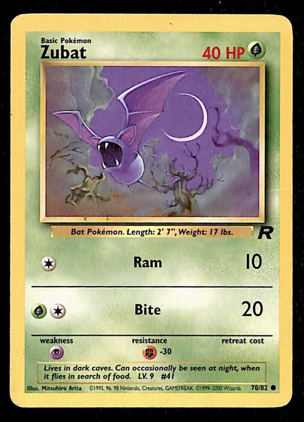 Zubat Team Rocket VG, 70/82 Pokemon Card.