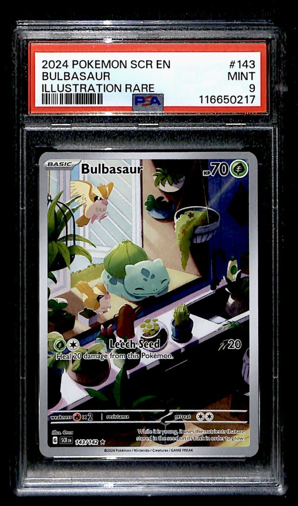Bulbasaur Illustration Rare Stellar Crown 143/142, PSA 9 Pokemon Card