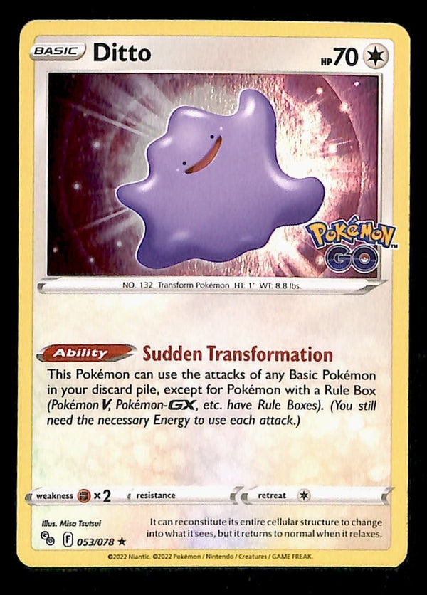 Ditto Holo Pokemon GO 053/078, NM Pokemon Card