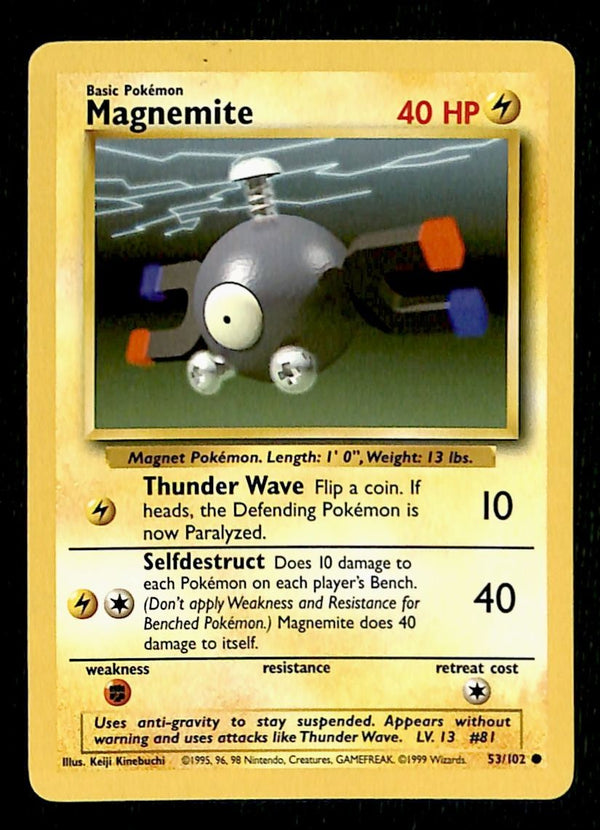 Magnemite Base Set 1999 Unlimited Print LP, 53/102 Pokemon Card.