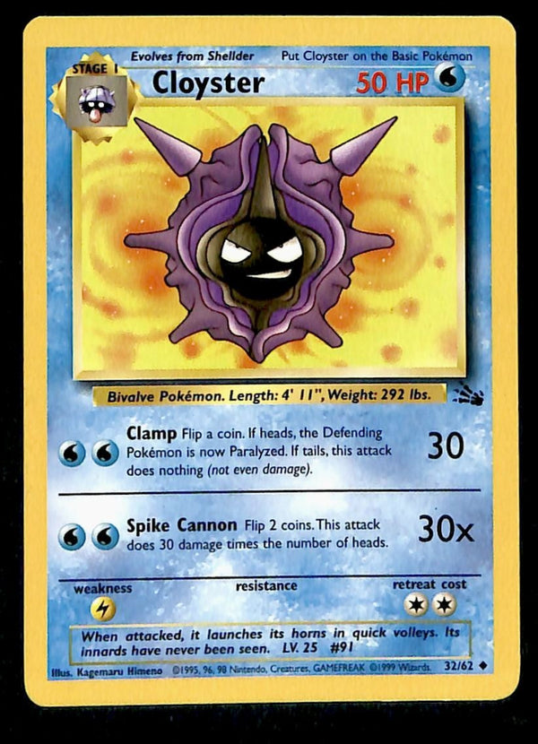 Cloyster Fossil LP, 32/62 Pokemon Card