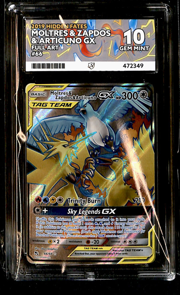 Moltres & Zapdos & Articuno GX Hidden Fates 66/68, ACE 10 Pokemon Card