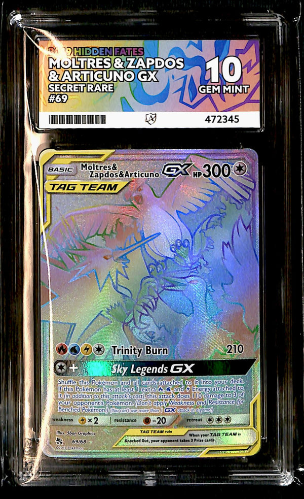 Moltres & Zapdos & Articuno GX Hidden Fates 69/68, ACE 10 Pokemon Card