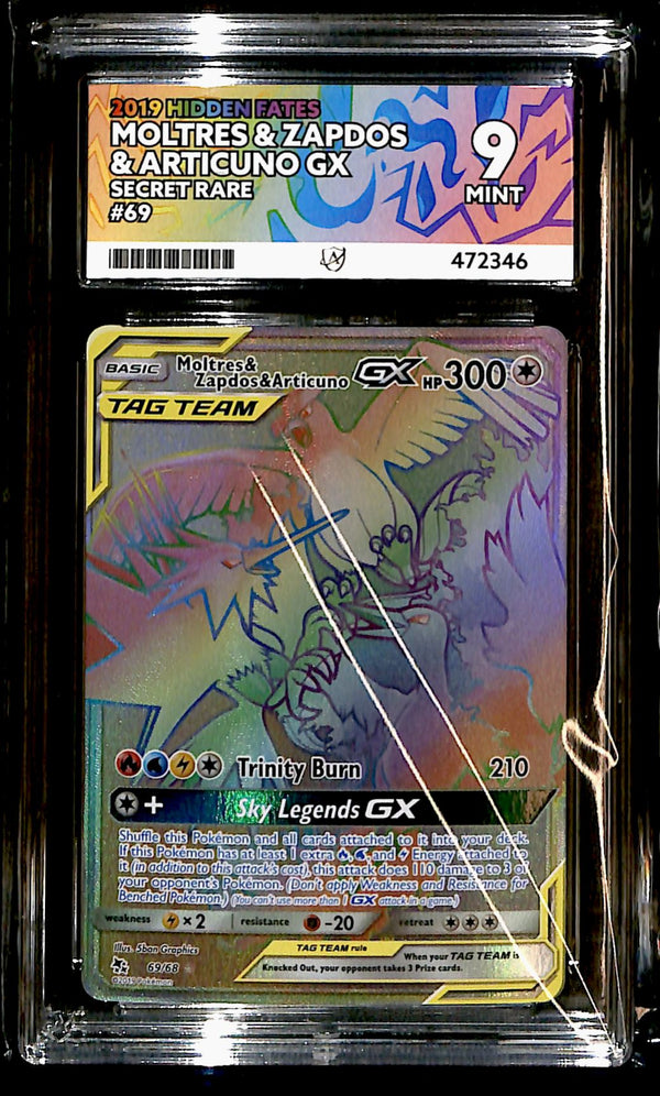 Moltres & Zapdos & Articuno GX Hidden Fates 69/68, ACE 9 Pokemon Card