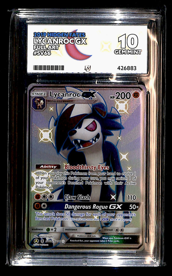 Lycanroc GX Hidden Fates SV66/SV94, ACE 10 Pokemon Card