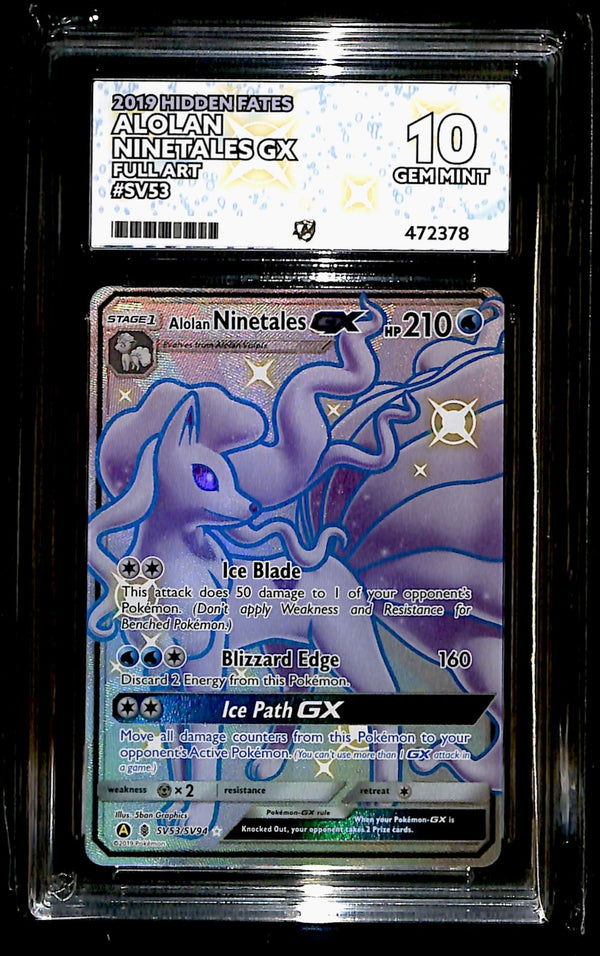 Alolan Ninetails GX Hidden Fates SV53/SV94, ACE 10 Pokemon Card
