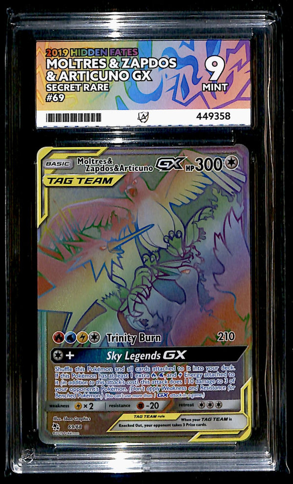 Moltres & Zapdos & Articuno GX Hidden Fates 69/68, ACE 9 Pokemon Card